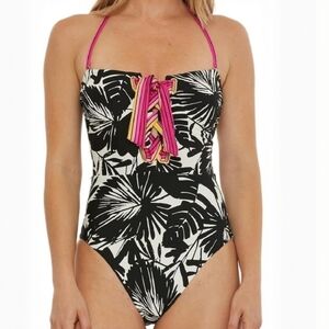 TRINA TURK SWIM Women Lennox Lace Up Strapless Bandeau One Piece Swimsuit Size 8